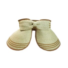 Paper Straw Roll Up Sun Visor Sun Hat with Bow Sun Protection Sport Travel Outdoor (Stripe Beige)
