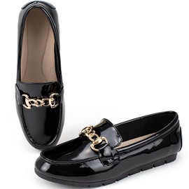 ABEJOJO - Mocasines para mujer, cómodos zapatos planos casuales para caminar, conducir, vestidos, negro (Black Pat), 24 cm