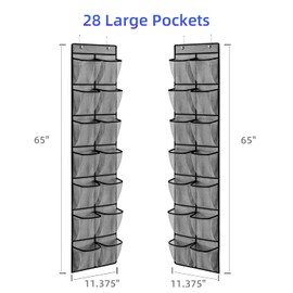 KEEPJOY Over the Door Shoe Organizer, Hanging Shoe Organizer with 4 Hooks,Door Shoe Holder with 14 Mesh Deep Pockets Closet Door Shoe Storage Bag (Grey-2Pack)