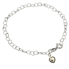 Sterling Silver Heart Link Charm Nickel Free Chain Bracelet Italy, 7.5"