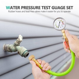 Pronese Stainless Steel Water Test Pressure Gauge Kit 2" Dial Size,Guage+12"EPDM Rubber+1/4"LF Valve+1/4 to 3/4 Adapter,Lower Mount with Liquid Filled 0~200PSI(Color Coded)