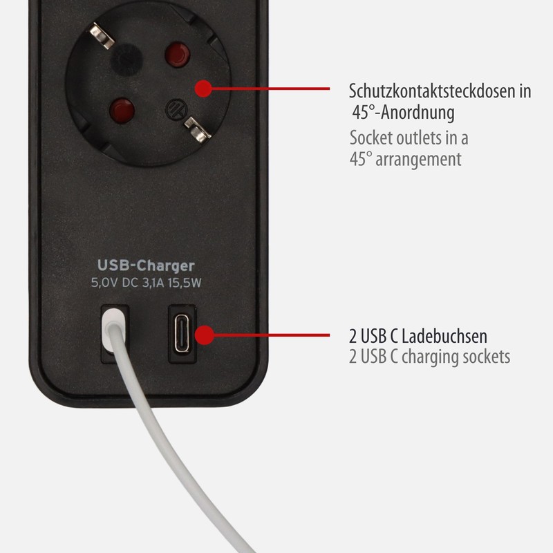 Brennenstuhl Brennenstuhl Ecolor Steckdosenleiste 4-Fach mit USB-Ladebuchse (Mehrfachsteckdose mit 2X