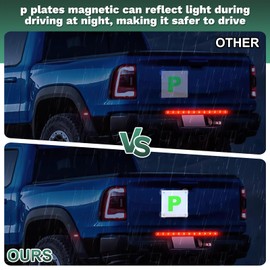 Keruhsci Pack of 2 Fully Magnetic P Plates for Car New Driver, P Plates Magnetic with 8 Suction Cups,Reflect Light When Driving at Night,Perfect Choice for Driving Security