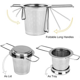 HAUSPROFI Tea Infuser, 304 Stainless Steel Tea Strainer with Lid and Foldable Handle, Tea Filter for Teapots Cups Mugs to Brewing Steeping Loose Leaf, 1 Pack