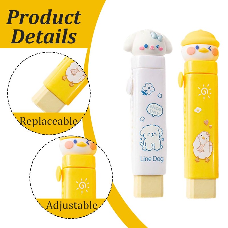 Cute Retractable Rubber Eraser, Pack of 2 Retractable Erasers for