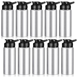 CHENGU 10 Pieces Water Bottle Bulk 20 oz Aluminum Reusable Bottles Lightweight Snap Lid Water Bottle Easy Carry Leak Proof Travel Bottles for Gym Sports Camping Hiking Fishing (Silver)