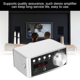 HiFi Bluetooth 5.0 Audio Amplifier, 50W x 2 Stereo Powerful Digital Audio Amplifier Board Memory Card Player for Household Car AMP Amplifier(Sliver)
