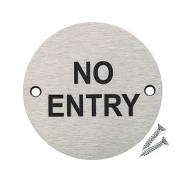 Fire Door Guru® No Entry Door Sign - 76mm Disc - Stainless Steel Safety Sign - Fixings Included