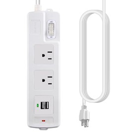 Power Strip Surge Protector,NIURENEL 9.8ft Extension Cord with 2 AC Outlets,2 USB Ports,Wall Mount for Home,Office,Travel,Dorm,Multi Outlets Widely,1875W/13A, 1875 Joules,White (2outlets+2usb, 5.9FT)