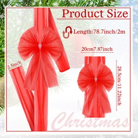Qeeenar 6 Pcs Christmas Red Tulle Cabinet Door Ribbon and Large Red Bows Christmas Kitchen Cabinet Decor Festival Red Ribbons and Bows for Xmas Tree Fireplace Home Front Door Party Supplies