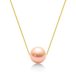 DENGGUANG Pearl Necklace Single Floating Pendant with Sterling Silver Chain Freshwater Cultured Pink Pearl Choker Jewelry Anniversary Birthday Valentines Gifts for Her Mothers Day Gift for Mom