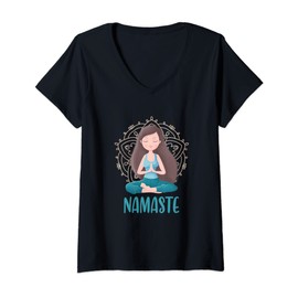 Donna Namaste Yoga Lotus Posizione Mindfulness Meditazione Maglietta con Collo a V
