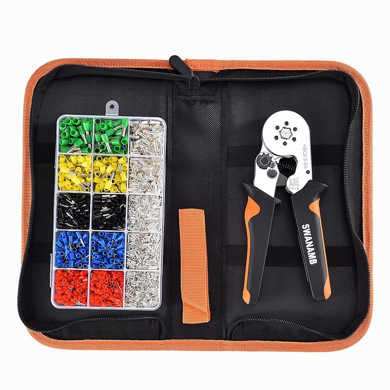 Ferrule Crimping Tool Kit, Self-adjusting Hexagonal Pliers(AWG23-10) Wire Terminals Crimper