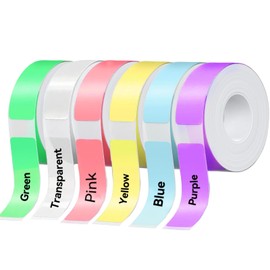 6 Rolls Label Maker Tape, 12 x 40 mm Thermal Label Tape, Labeling Paper for Label Printers P15/D30, 990 Labels/6 Rolls (Colourful + Transparent)