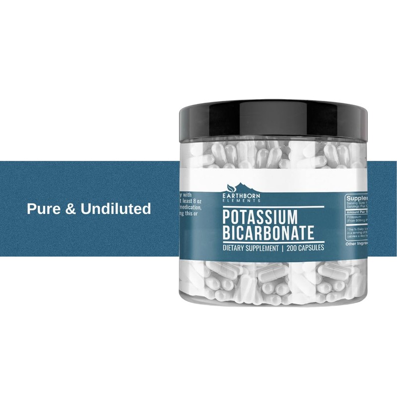 Earthborn Elements Potassium Bicarbonate 200 Capsules, Pure & Undiluted, No
