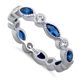 Heart Beats Sterling Silver 6 Colors Marquise Round-Cut CZ Collection Birthstone Stackable Eternity Rings-(Size 4-12) (Royal Blue -SEP Birthstone, 8)