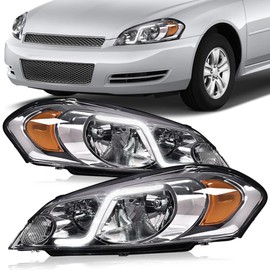 PIT66 LED DRL Headlight Assembly Compatible with Impala 2006 2007 2008 2009 2010 2011 2012 2013/2014-2016 Impala Limited /2006-2007 Monte Carlo Headlamp Driving Light Clear Lens