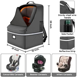 Car Seat Travel Bag - Padded Car Seat Carrier with Steel Cable Handle and Reflective Stripes, Large Durable Airport Gate Check Bag with Shoulder Strap
