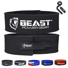 Beastpowergear Weight Lifting Belt with Lever Buckle |10MM Thick & 4 Inches Wide| FREE Strap- Advanced Back Support for Weightlifting, Powerlifting, Deadlifts, Squats - Men & Women. (Black/Black, 3XL)