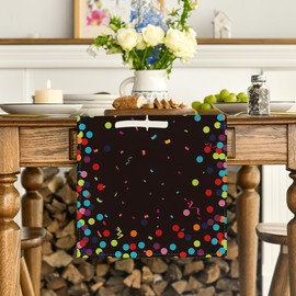 Artoid Mode Black Wave Point Happy Birthday Table Runner, Seasonal Kitchen Dining Table Decoration for Home Party Decor 40x180 cm