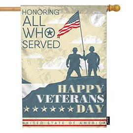 Moslion Happy Veterans Day House Flag 28x40 Inch Honoring Who Served Quote Army Flag Solider Stars Symbol Summer House Flag Decorative Outdoor House Flags Double-Sided Cotton Linen