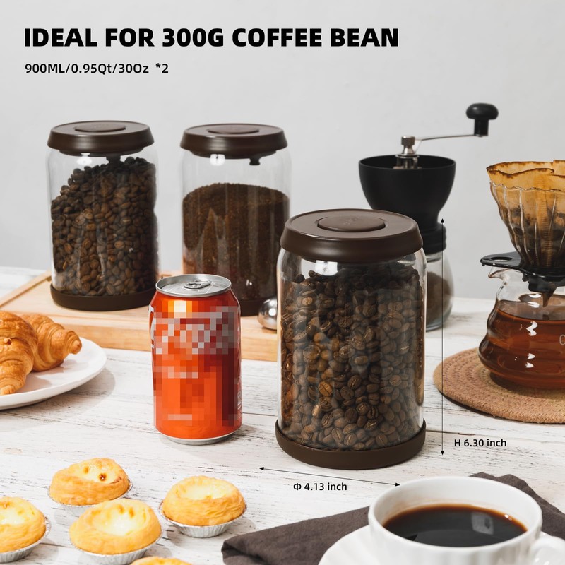 Tourdeus Glass Coffee Container - 900ml x 2 Pop Top