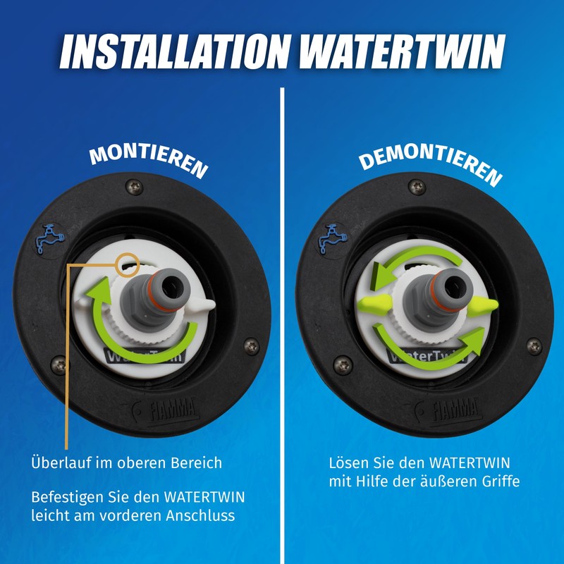 WATERTWIN Motorhome Water Tank Cap Filling Adapter with Gardena Connection