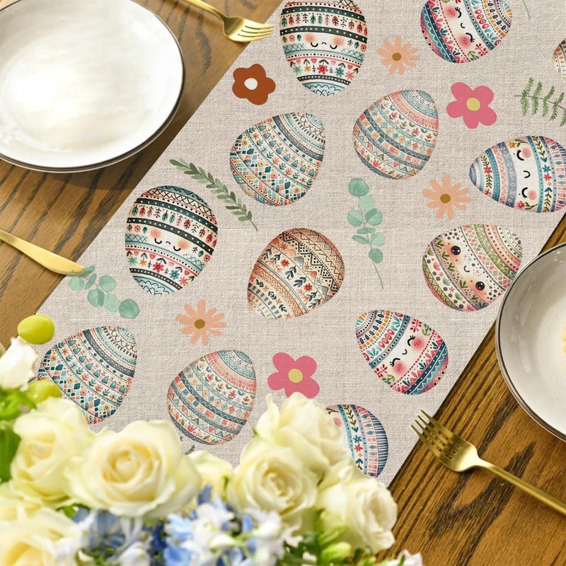 Girlly Easter Eggs Table Runner 13x72 Inch Easter Happy Easter