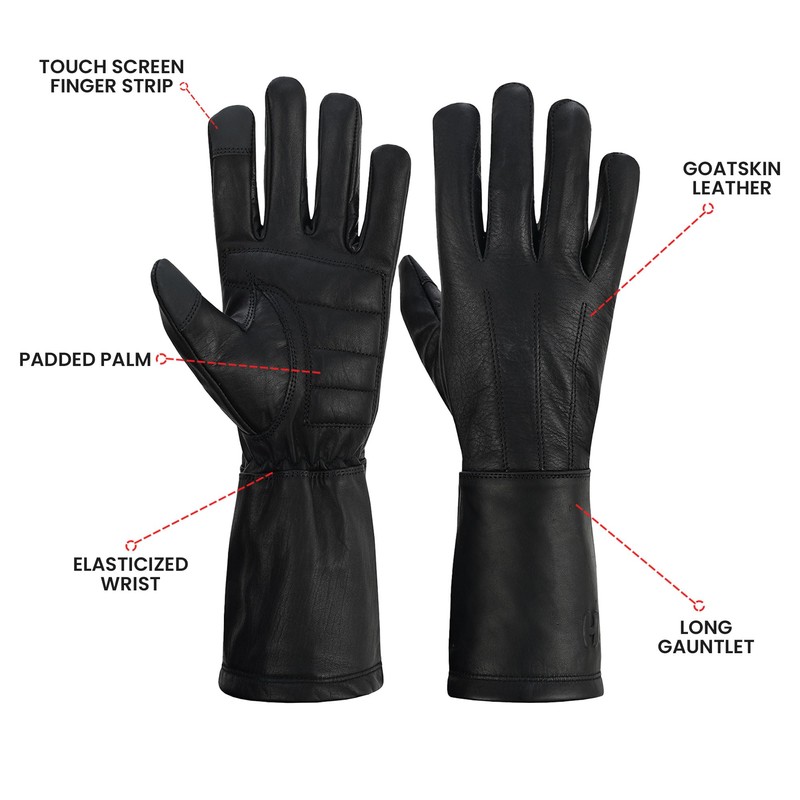 Men's Unlined Extra Long Water Resistant Leather Gauntlet Glove Medium
