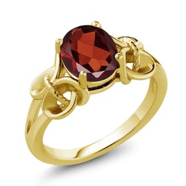 Gem Stone King 18K Yellow Gold Plated Silver Red Garnet Engagement Ring For Women (2.13 Cttw, Oval 9X7MM, Gemstone Birthstone, Size 8)