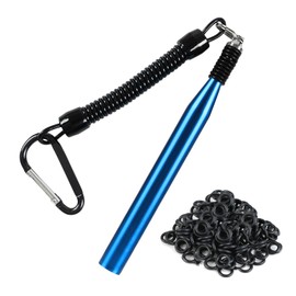 hoeslaw Wacky Rig Tool with 300 O-Rings Kit, Fishing Worm Rigging Tools for Senko Finesse Worms, Easy Installation Portable Fishing Equipment with Keychain Lanyard for Bass Fishing Bait Casting (Blue)