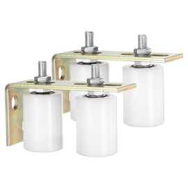 uxcell 2Set Slide Gate Guide Roller, 2" Dia x 2-3/4" Length Nylon Rollers Gate Support Assembly with L-Rear Post Bracket, Universal Ball Bearing Gate Guider for Sliding Door, White
