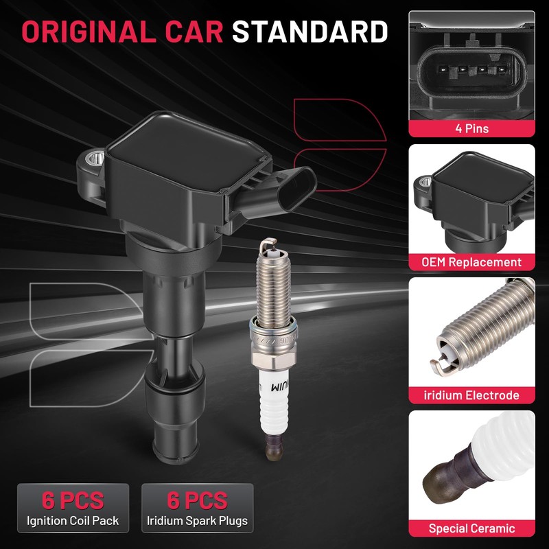 BDFHYK 6 Ignition Coil Pack UF863 and 6 Iridium Spark
