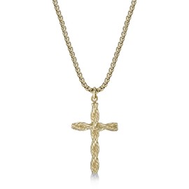 Metro Jewelry Stainless Steel Cross Pendant Necklace for Men with Gold Ion Plating on 24 Inches Long Round Box Chain