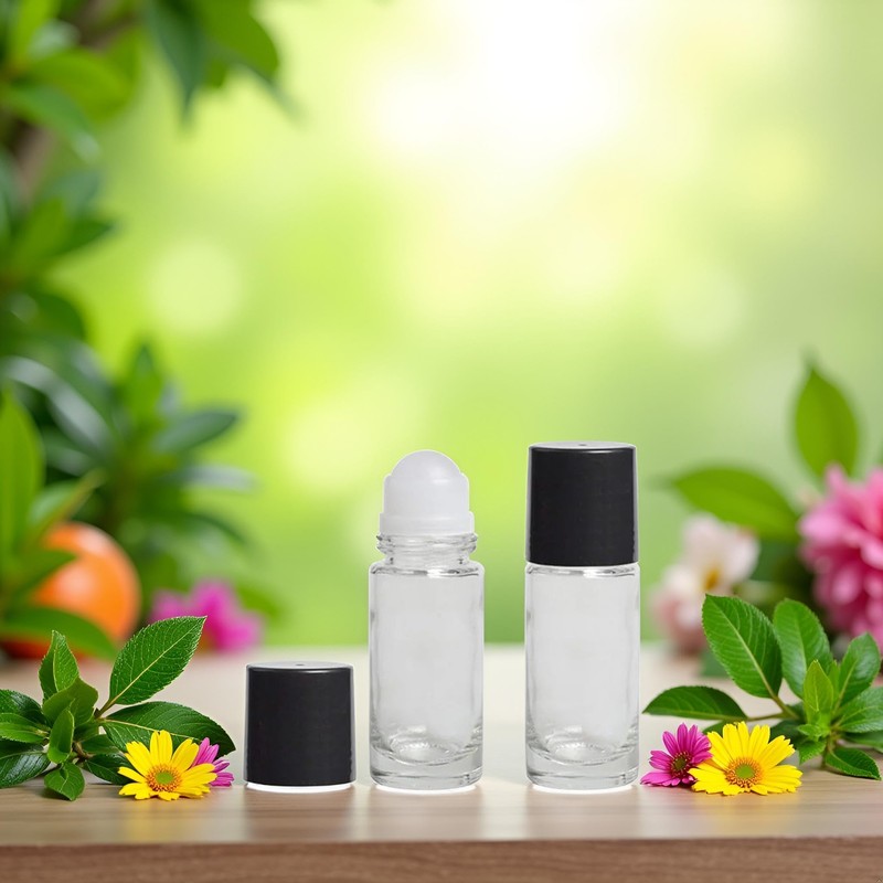 BWESOO 2Pcs Black Clear 30ML Empty Glass Essential Oil Roller