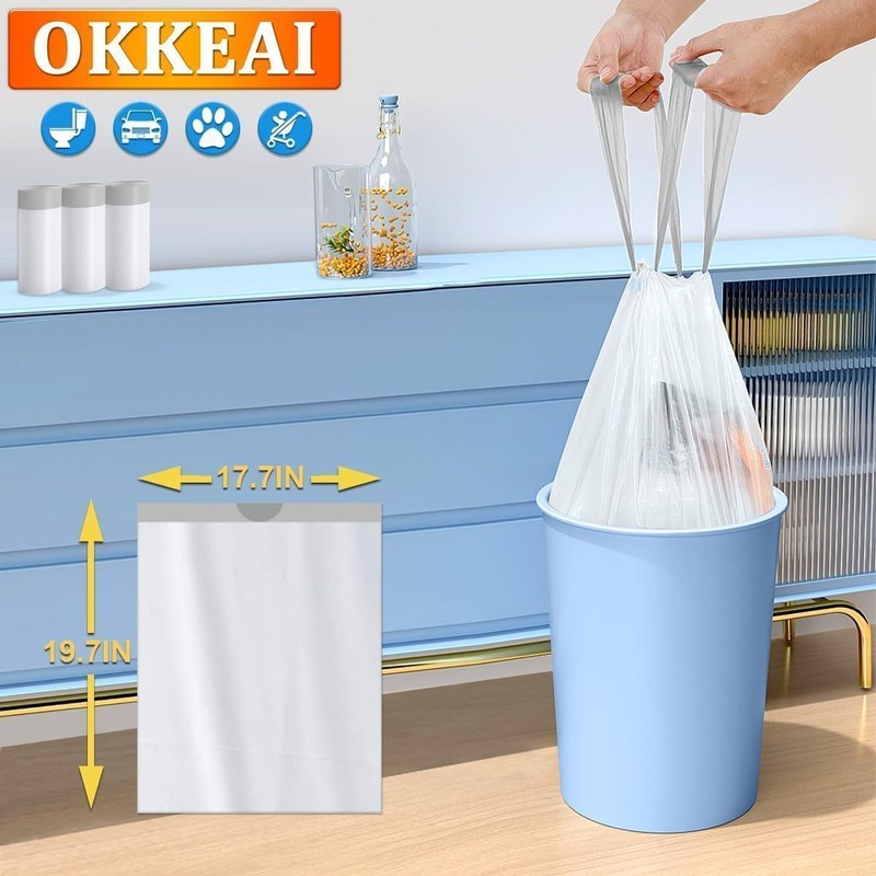 OKKEAI 10 L Bin Liners for Bathroom, Small Bin Bags,