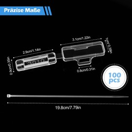 Pack of 100 Cable Labelling Detection Box Set with 100 Pieces Cable Ties, Cable Labelling, Waterproof Transparent Cable Labels, Cable Labelling Clip for Labelling and Sorting