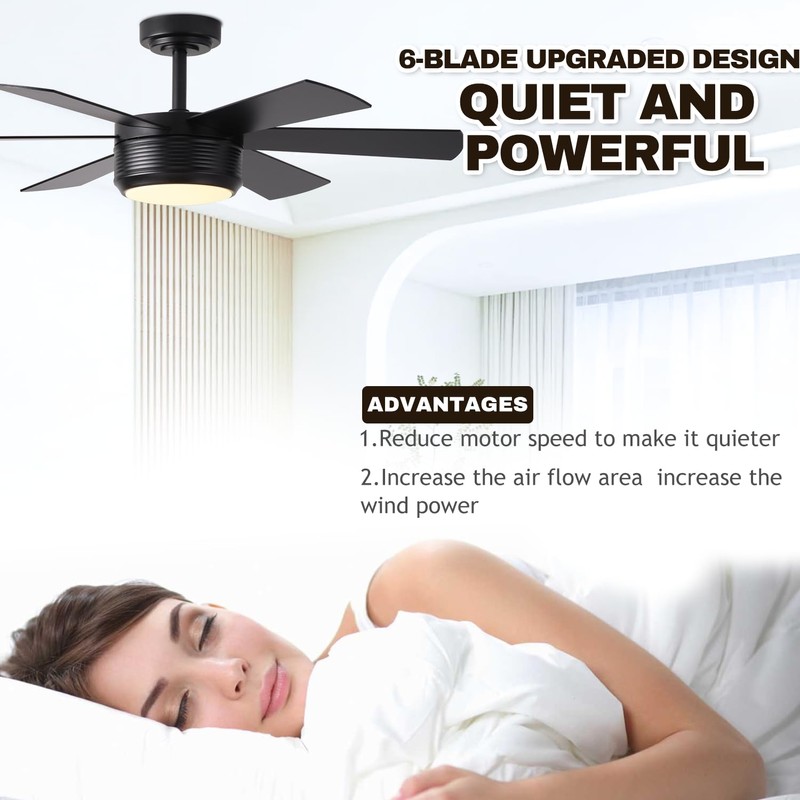 SHOWDI 42 Inch Ceiling Fan with Lights and Remote, 6