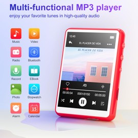 MECHEN 64GB MP3 Player Bluetooth 5.3 with 2.4" Full Touch Screen，Portable Digital Music Player with Speaker，FM Radio, Line Recording, HiFi Lossless Sound, Support up to 128GB. (Red)