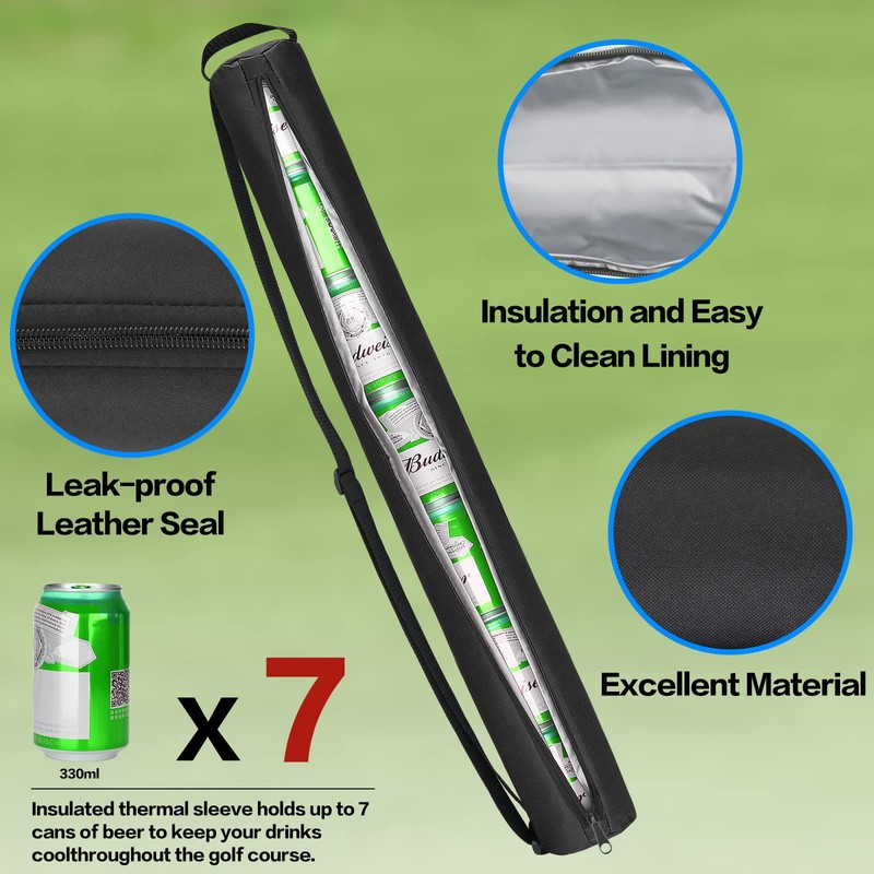NATURAL STYLE Beer Sleeve for Golf Bag,7-Can Insulated Cooler Sleeve,