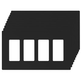 ELEGRP 4-Gang Screwless Decorative Wall Plates, Mid-Size Unbreakable Thermoplastic Faceplate Cover for Decorator Receptacle Outlet Switch, UL Listed (10 Pack, Matte Black)