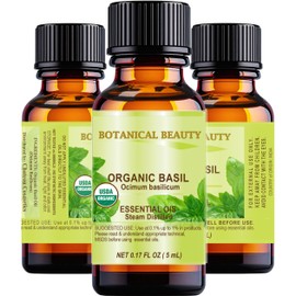 Botanical Beauty Organic Basil Essential Oil. 100% Pure for Beauty, Skin, Hair, Aromatherapy, Soaps, Candles, Reed 0.17 Fl Oz - 5 ml