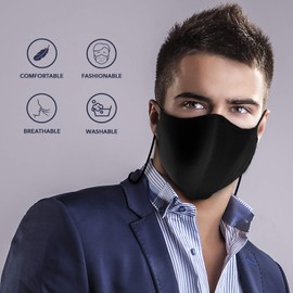 TUFF Face Mask Adult Large Size 3 Pack- C Shaped Design Making Breathing Easier and Comfortable on Skin - Includes Lanyard and Nose bridge -USA Made (Extra Large Size BLACK 3 Pack)