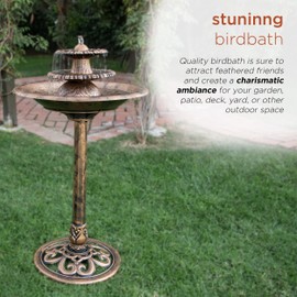Alpine Corporation TEC106-BZ 35” Tall 3-Tier Pedestal Water Fountain with Birdbath in Vintage – Outdoor Garden Fountain for Yard, Patio, Deck Decoration, Bronze