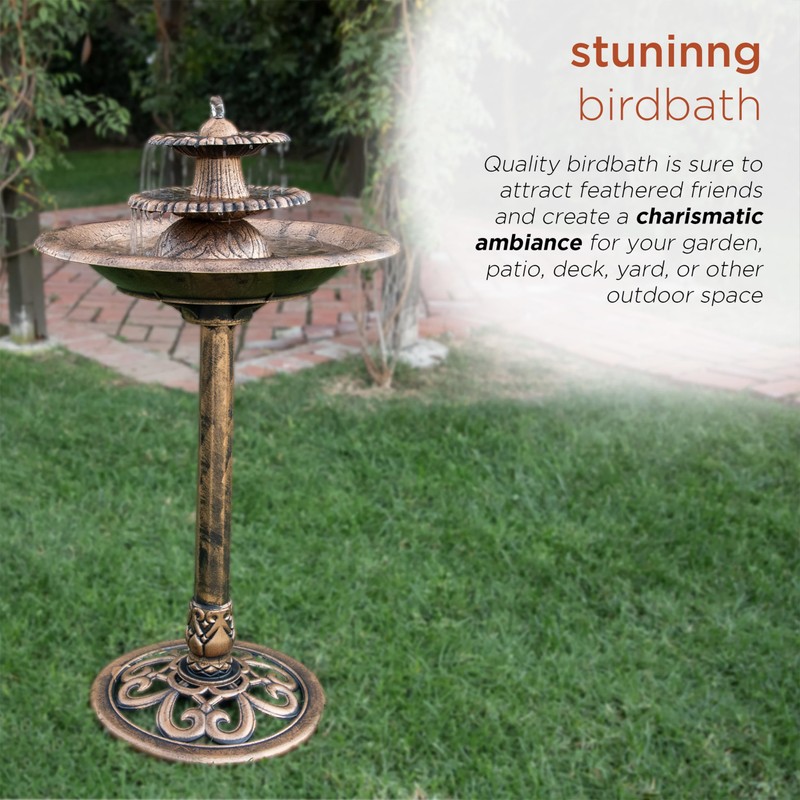 Alpine Corporation TEC106-BZ 35” Tall 3-Tier Pedestal Water Fountain with