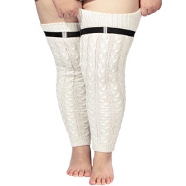 Moon Wood Plus Size Extra Long Leg Warmers for Women Winter Knitted Over Knee Thick Thigh High Socks Footless