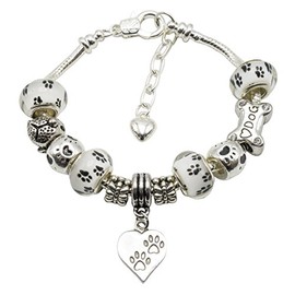 'Paw Prints' Dog Themed Charm Bracelet with Gift Box Womens Jewellery