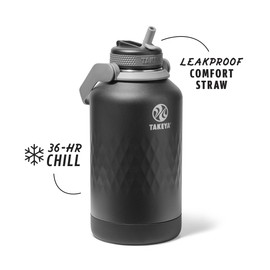 Takeya Sport Insulated Water Bottle with Straw Lid (64 oz, Obsidian) - Triple Wall, Leakproof, Stainless Steel Water Bottle for Gym & Outdoor Use