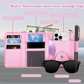 Kitnish Sun Visor Organizer (Pink),Car Visor Storage Holder for Sunglasses, Documents, Cards & Pen,Zipper Pocket,Fits Sedans, Trucks, SUVs,Auto Interior Accessory