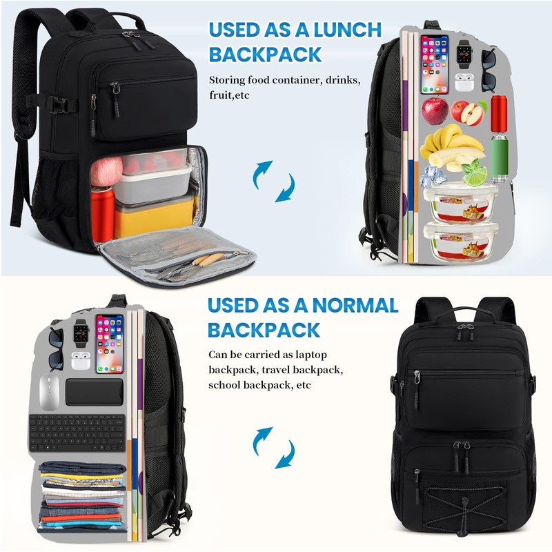 Lunch Backpack 15.6 Inch Laptop Travel Backpack with Insulated Bag